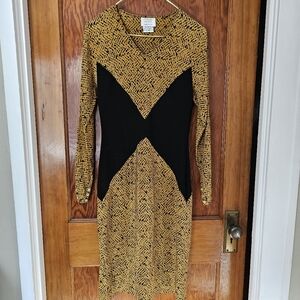 Vintage Geometric Pattern Black & Gold Dress